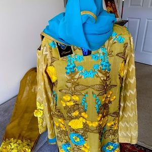 Three piece embroidered suit.